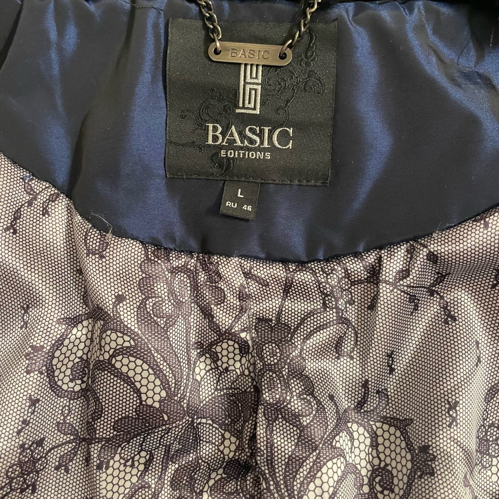 Basic Editions Navy Patterned Winter Coat With Na… - image 8